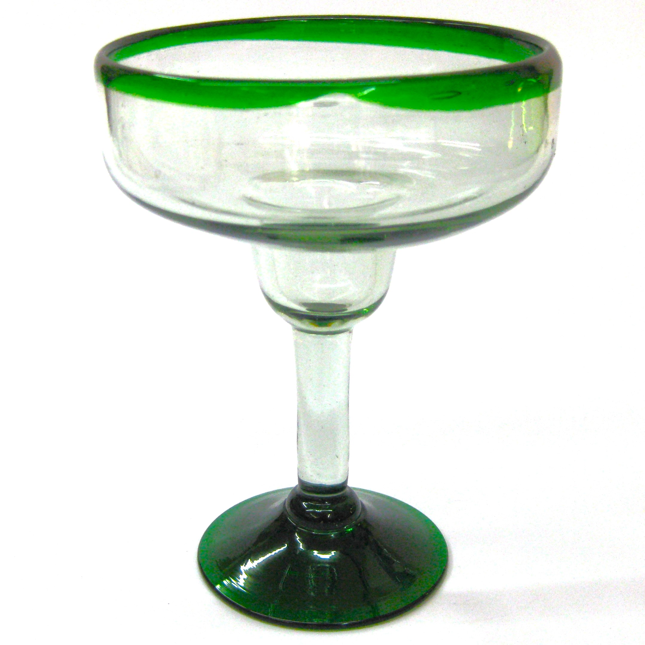 copas grandes para margarita con borde verde esmeralda, 14 oz, Vidrio Reciclado, Libre de Plomo y Toxinas